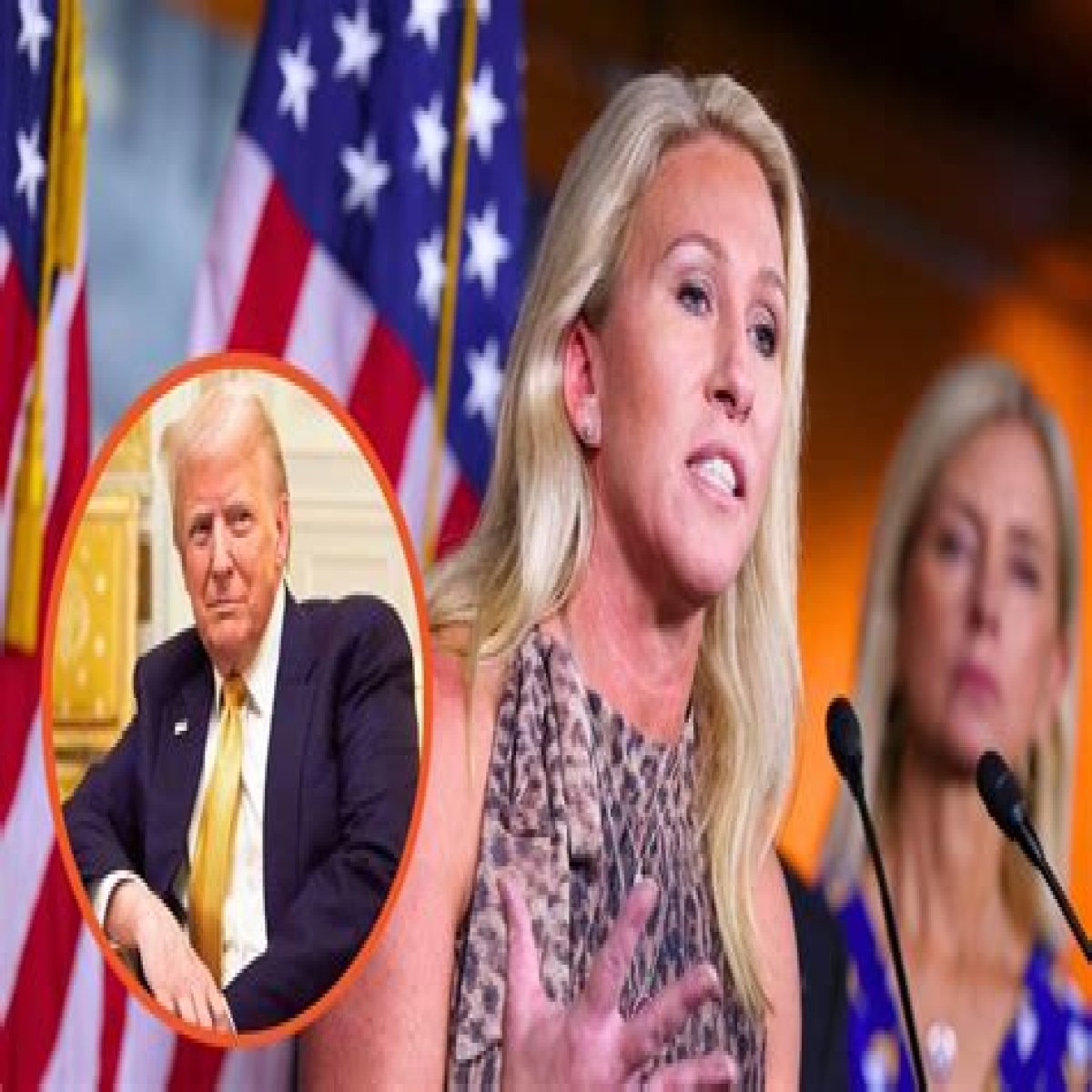 Marjorie Taylor Greene foams at the mouth over Donald Trump sitting in a chair and talking